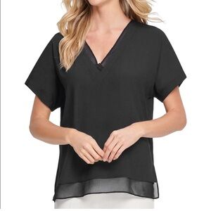 DKNY V-Neck Chocolate Brown Women's Blouse -nwot